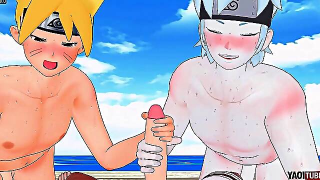 Boruto Yaoi - Mitsuki and Boruto wank off Naruto