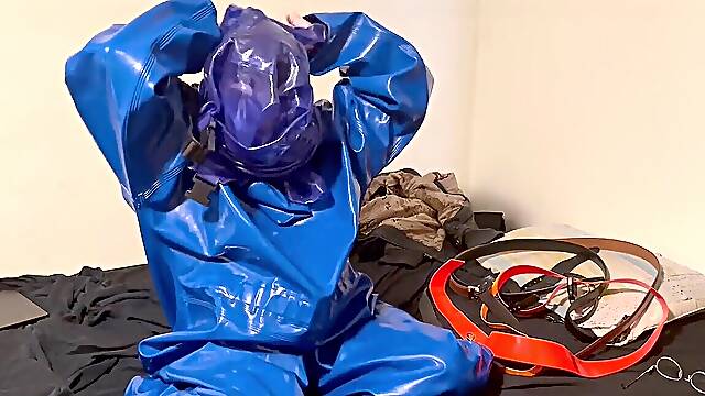 Nov 15 2025 - Solo Breathplay fun with slvrbrboys strong PVC sewer worker coveralls and my PVC overalls