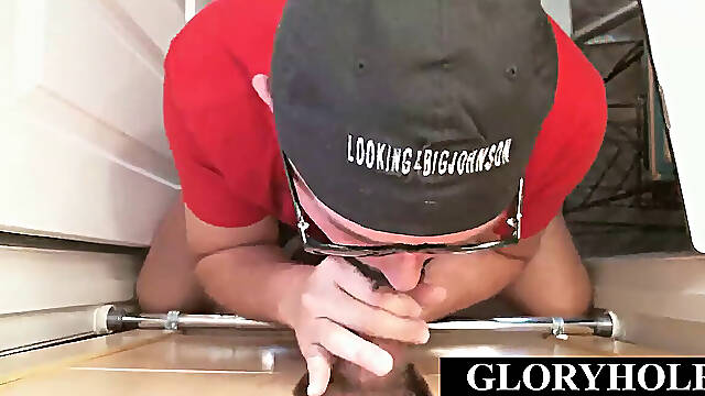 Gray DILF blows and masturbates erected gloryhole sausage in point of view