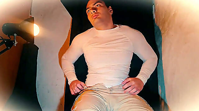 Sexy Dress Up in glossy milky with large Penis, Masturbation Until Finish