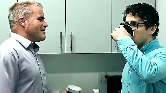 Stepparent and stepson porked by their manager in the office