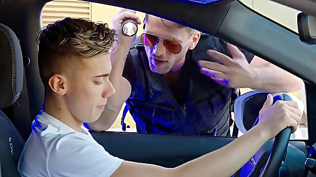 Homosexual policeman caught him stroking off in public & humped him