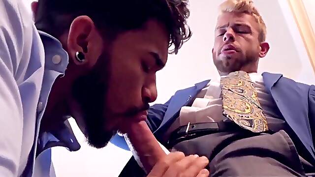 Classy businessmen plowing after strong blowjob