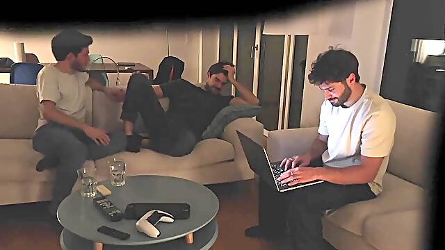 Hetero friend jerks off with gay couple - real first-timer