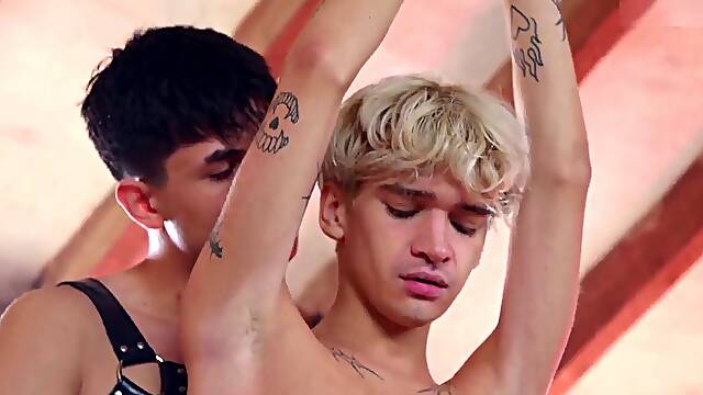 Twink restrain bondage bareback domination & submission jizm cum control master and blond twink