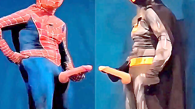 Batman and Spiderman a ginormous stiffy crew