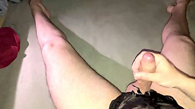 Man masturbates in open crotch bodysuit - Throbbing balls and cock - Precum, huge pop-shot and cum stained lace - porn for chicks