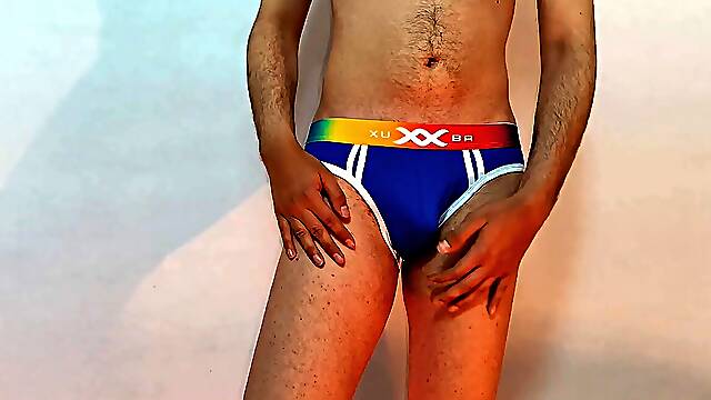 Naked twink man lubes up his body and shows his ass to the camera _ nude solo lubricant play