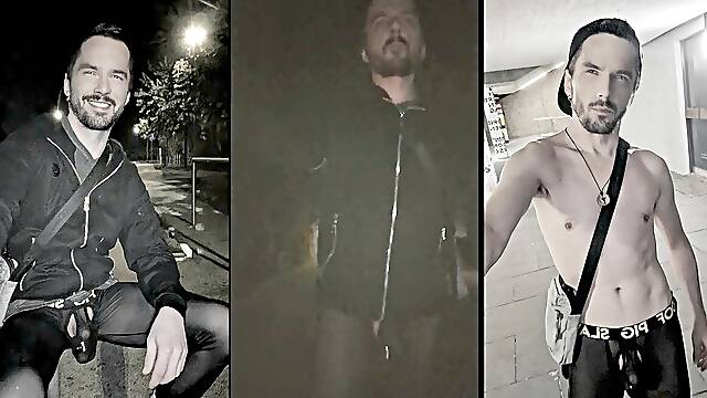 Walking Through the City in observe-through leggings (bulge Meggings)