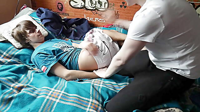 Sexy boy gets spanking and I'm about to suck his sweet cock