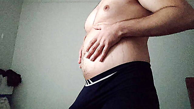 Chubby man play with his dick and cums