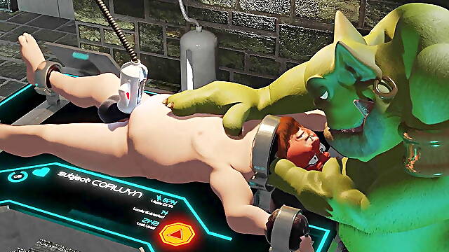 Evil Orc straps cubbish human prisoner to a milking machine and edges him 5 minute loop