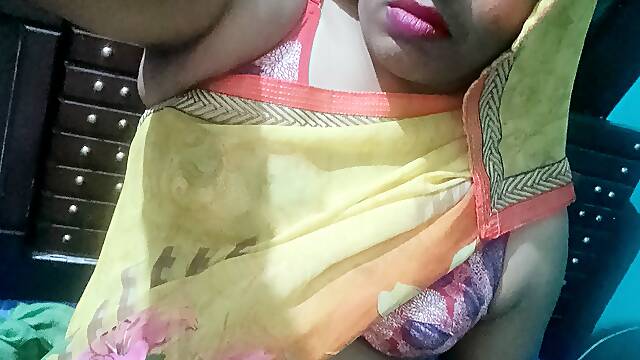 Hot Indian crossdresser sonusissy in yellow saree 