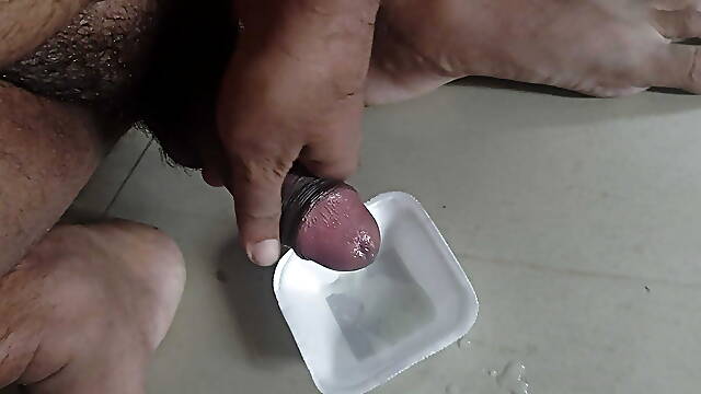 Masturbating in cup like plate sperm go speedily out of it