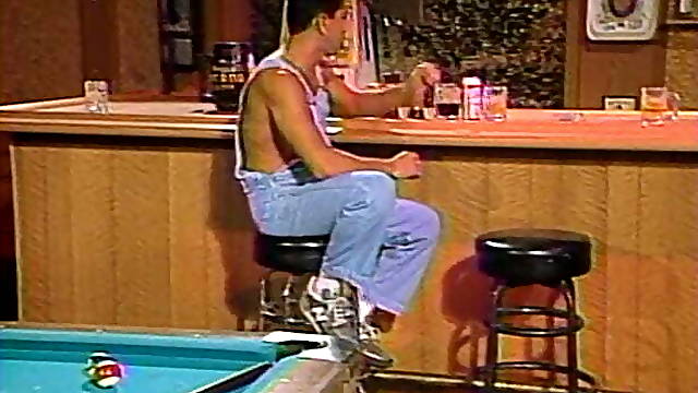 Sexy white guy gets head from gay boyfriend while standing beside a bar