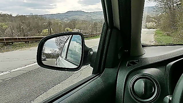 Blowing my load by the side of the road, in my car