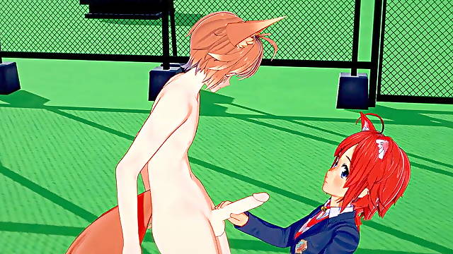 Yaoi - Catboy Handjob to Foxboy with cum in his face