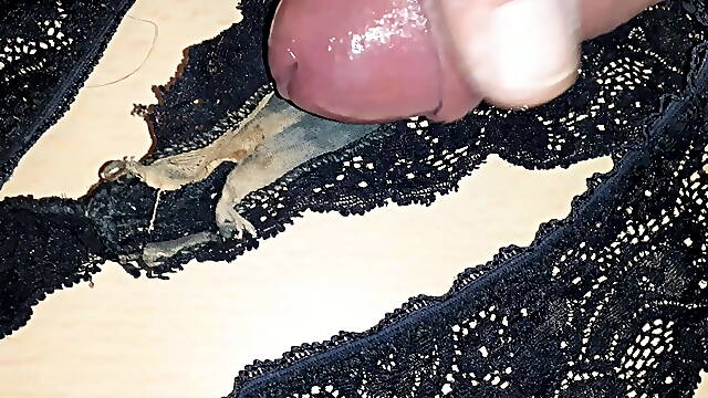 In the pussies slime encrusted panties from Estefania Erotika waxed.