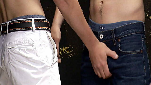 Two crazy guys jerk off their horny thick cocks until they squirt gigantically