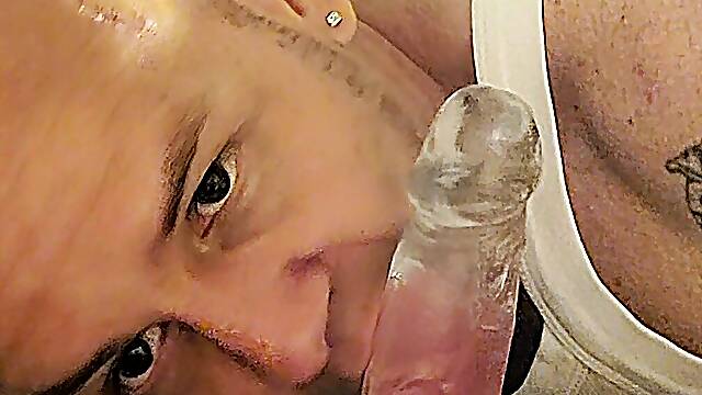 Sexy tattooed twink and xhamster creator bad boy Brandon rides suction cup dildo on homemade sex machine