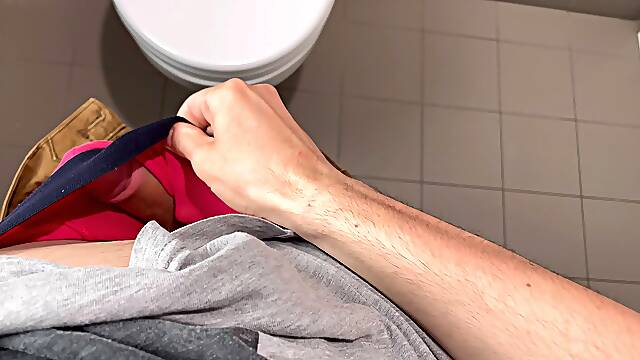Handsome twink masturbates in the library toilets 