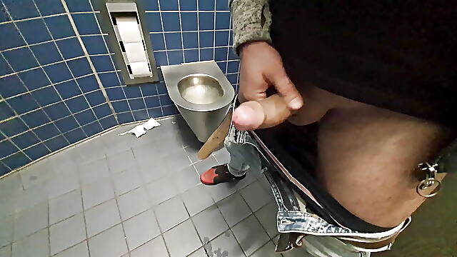 Public restroom on the highway toilete jerkoff risky full pleasure