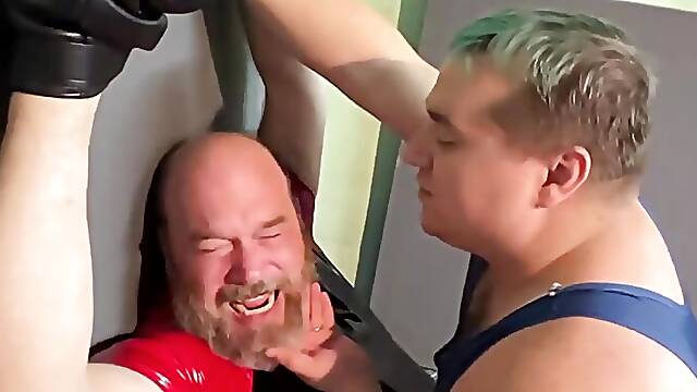 Mature man Gigglemeister wrestled and tickled by chubby bear