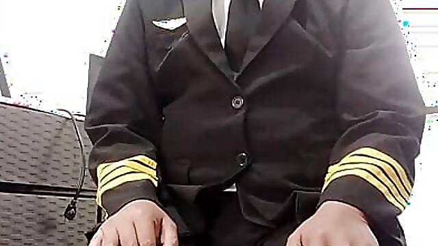 Horny Pilot rubbing and masturbating his big cock after his training