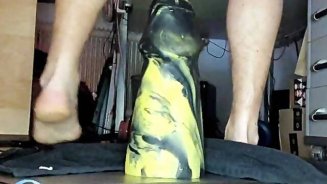 Crossdresser slams his butthole over John thomas master xl huge gaped hole