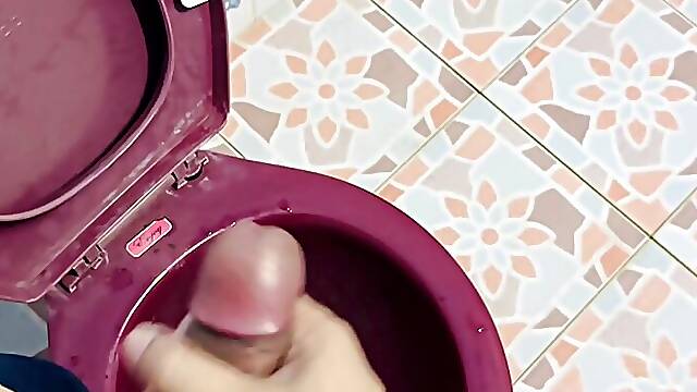 Jerk off in toilet at street food shop