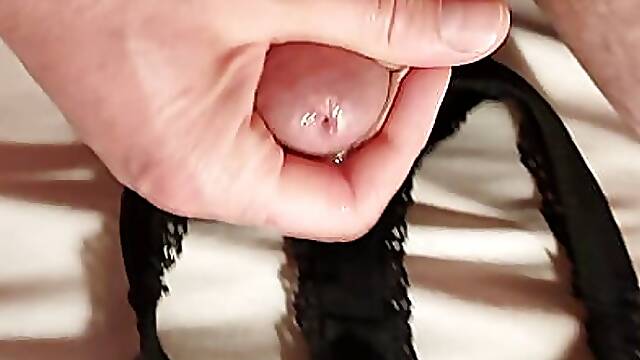 Cum on small black panties