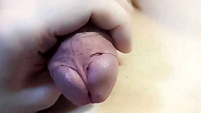 The guy jerked off for a long time and diligently and finally managed to cum with sperm