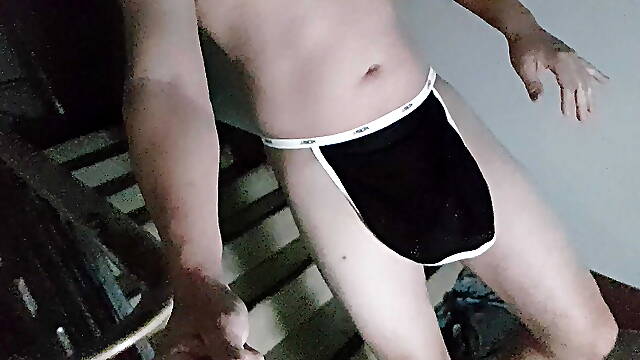 Asian (Korean) secretly masturbates on stairs late evening