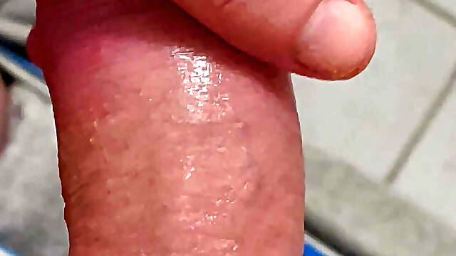 Big cock jerked off on toilet