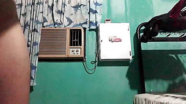 Cousin&amp;#039;s cute boyfriend caresses his thick Latin cock that leaks milk