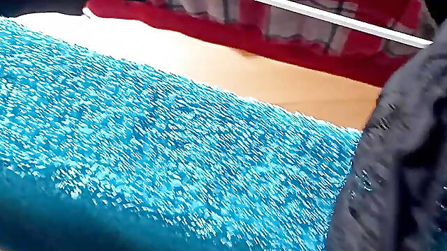 Tradesman wanking with customers panties