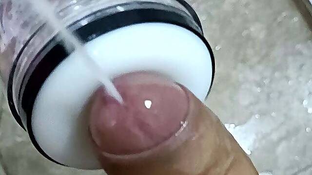 POV Big Uncut Cock Camilo Brown Using an Automatic Masturbation Toy to Get an Intense Cumshot Orgasm