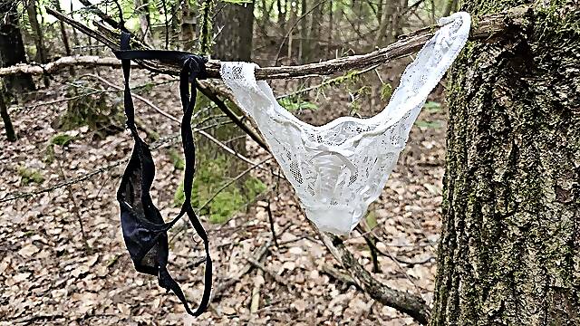 Thong found in the forest and cum covered