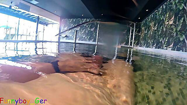 Awesome underwater wanking in a real public thermal pool. Unfortunately I almost got caught.