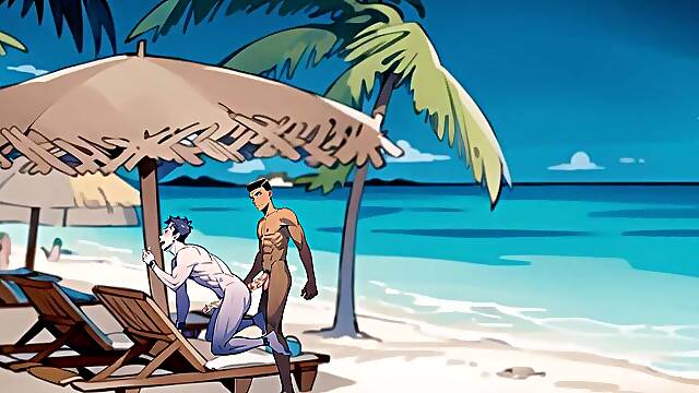 Interracial gay couple at the beach Anal Sex Hentai Cartoon Animation