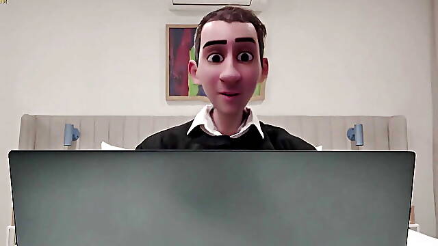 Gay Step-dad - the Online Office - Caught Jerking During a Online Meeting with My Boss!