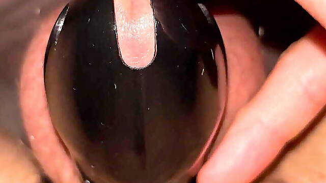 6 minutes playing with chastity cage without cumming