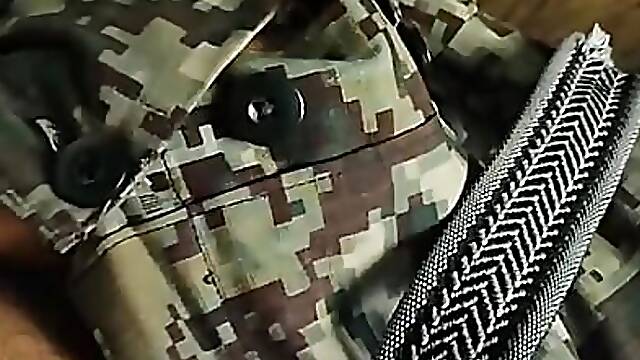 Military man masturbating alone