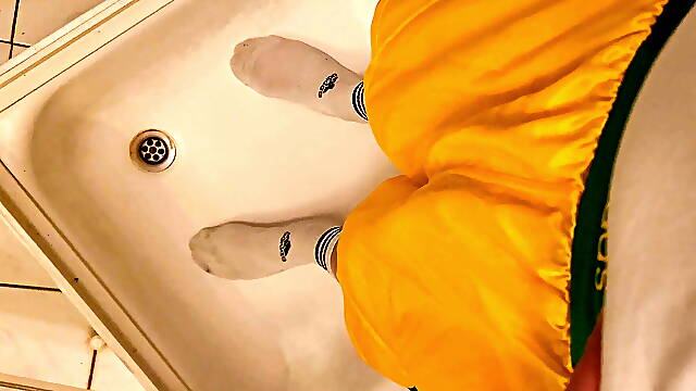 Piss in yellow adidas boxer and white sox