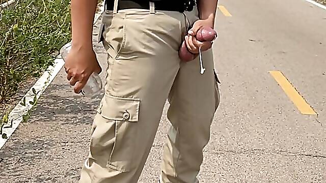 Thai uniform with sex toy outdoor