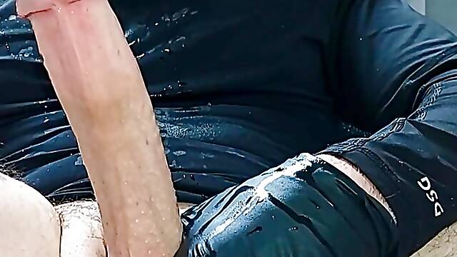 Extended solo squirt and cum shot during masturbation at work.