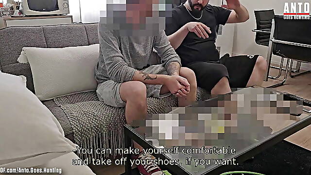 Straight New Building-Neighbor With Huge Dick Tries Out His First Male Blowjob