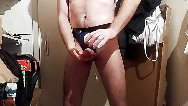 I masturbate in latex pants my horny oiled cock