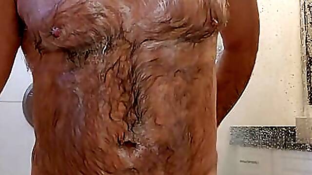 Handsome daddy cums hard in the shower