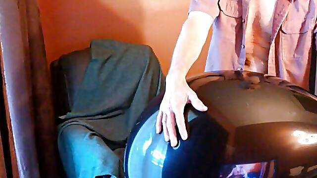 115) Jerk Off on Big Round Black Balloon, step Daddy, Cum, Pop!